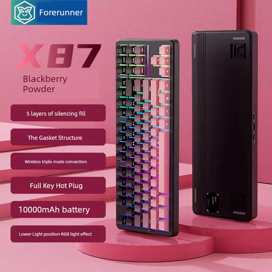 Pioneer X87 Customized Mechanical Keyboard Gasket Blackberry Powder Side Engraved Wireless Bluetooth Three-Model Girl